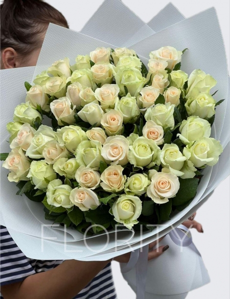 Bouquet White rose 51 pcs №17